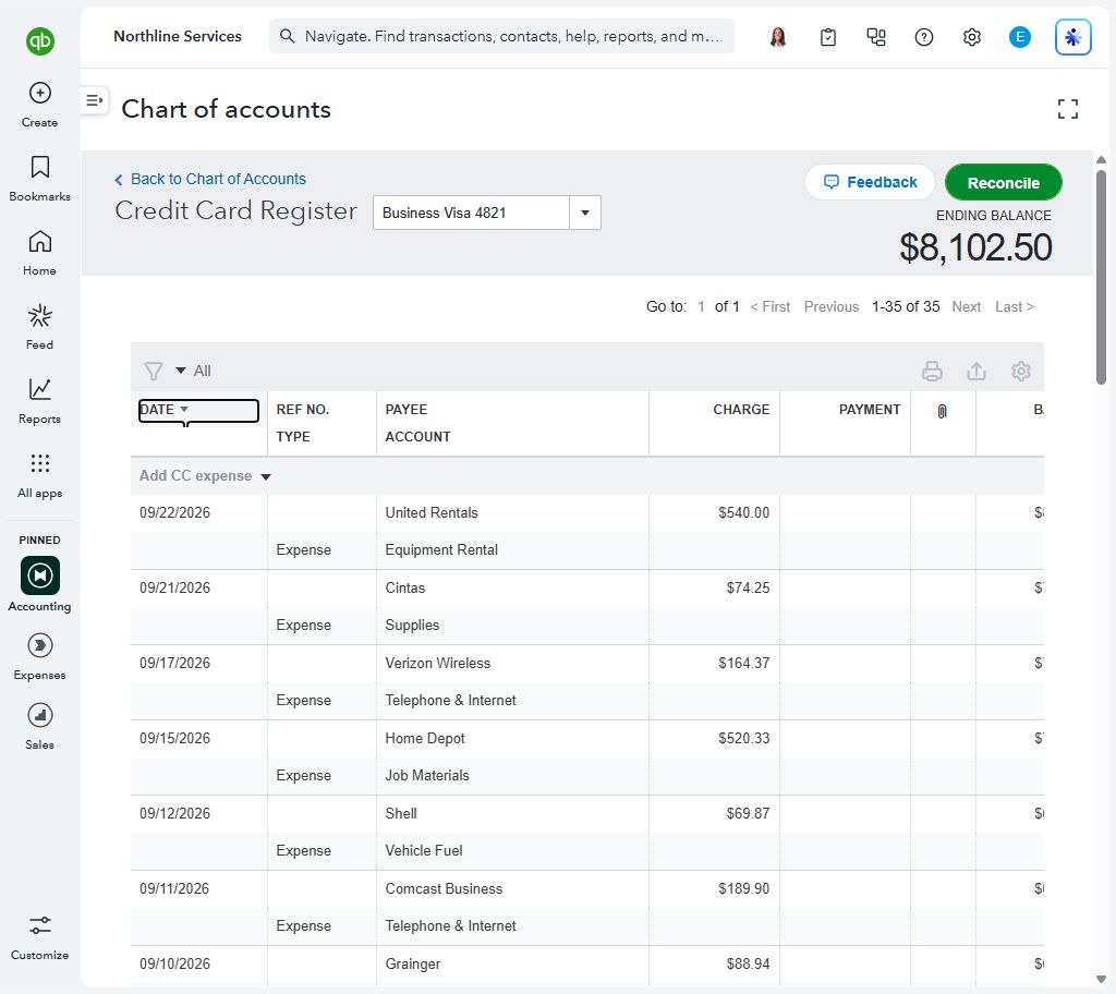 The posted charges in QuickBooks Online