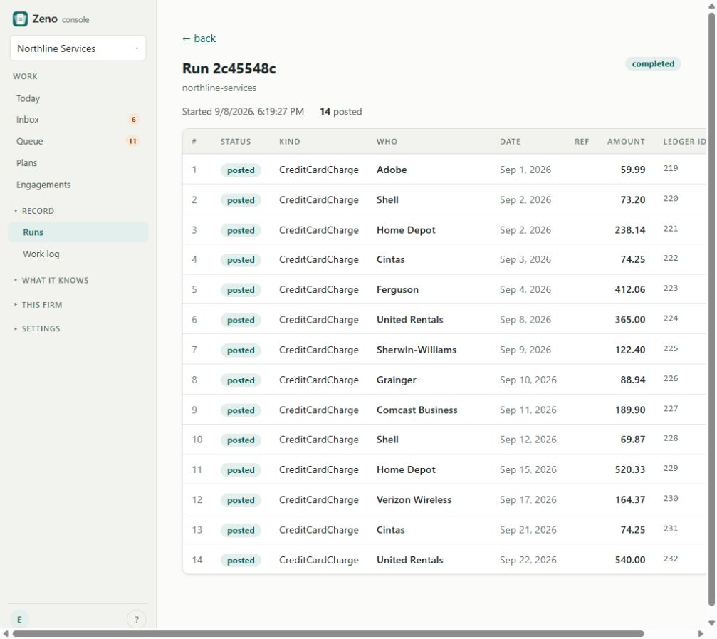 The completed QuickBooks Online posting run